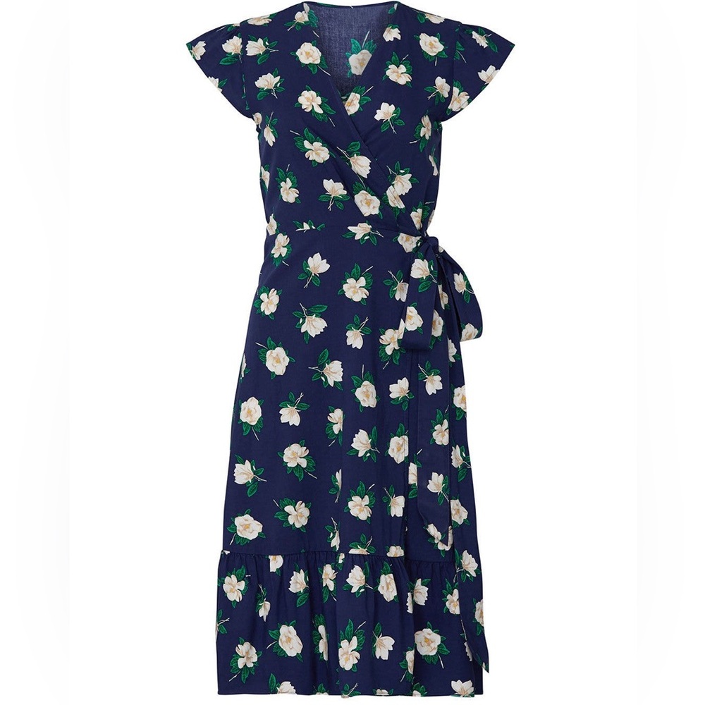 Draper James Navy Floral Flutter Wrap Dress - Picture 4 of 10